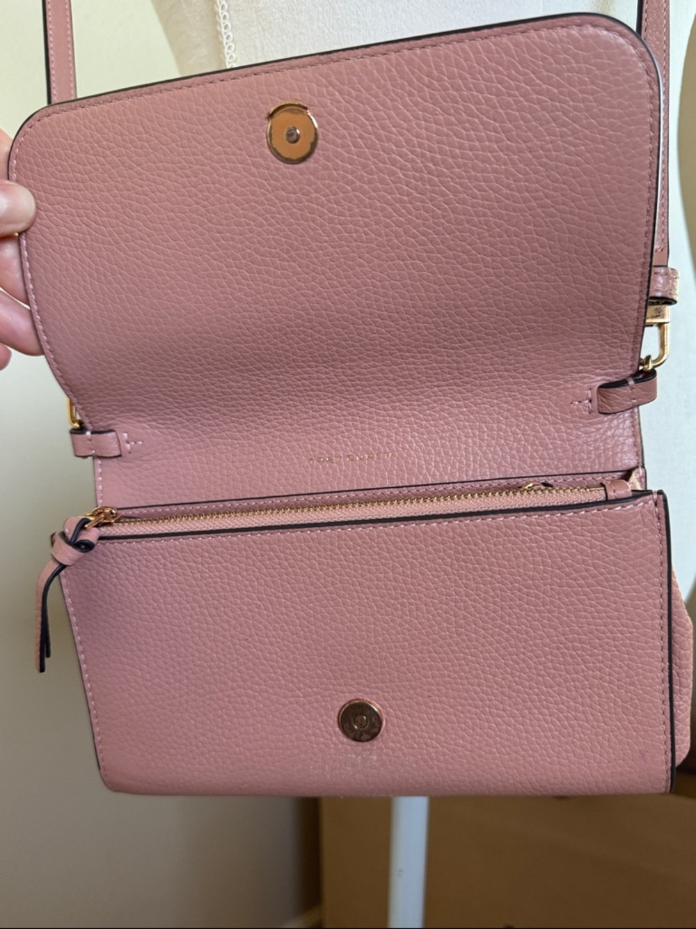 Tory Burch Pebbled Leather Crossbody in Dusty Rose - Picture 3 of 9